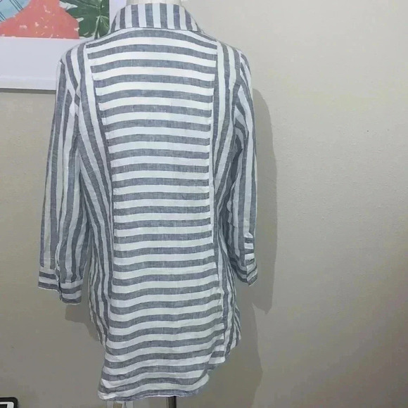 Habitat Relaxed Striped 100% Linen Langelook Button Down Shirt - Picture 5 of 7